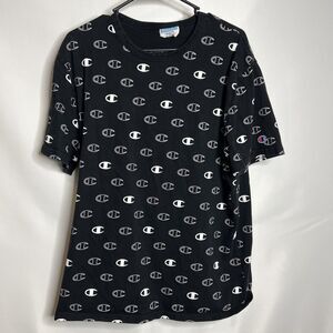 Champion Mens Size Large Allover Print C Logo Black T-Shirt Short Sleeve